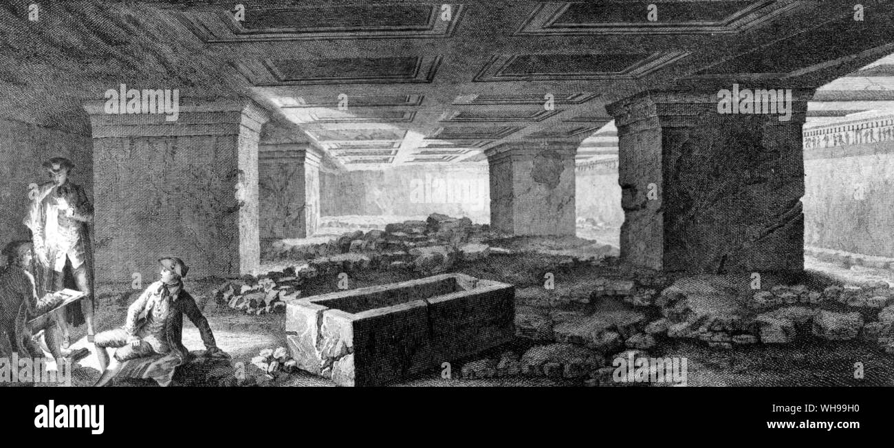 Un dessin fait par l'artiste britannique James Byres environ 1800 montre un artiste à l'œuvre dans une tombe étrusque Banque D'Images Un dessin fait par l'artiste britannique James Byres environ 1800 montre un artiste à l'œuvre dans une tombe étrusque Banque D'Images