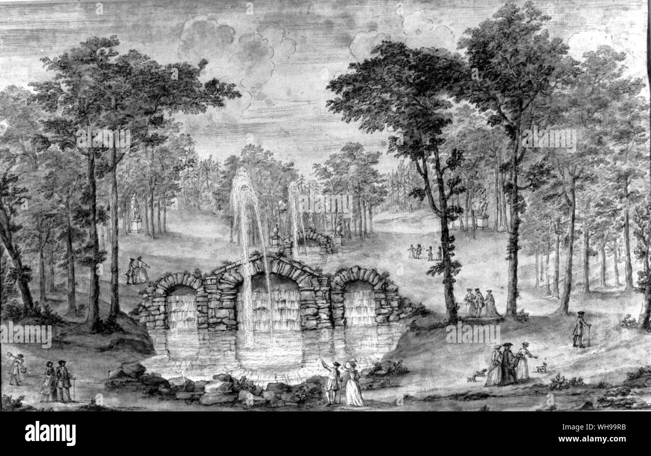Dessin de William Kent pour les cascades à Rousham Banque D'Images