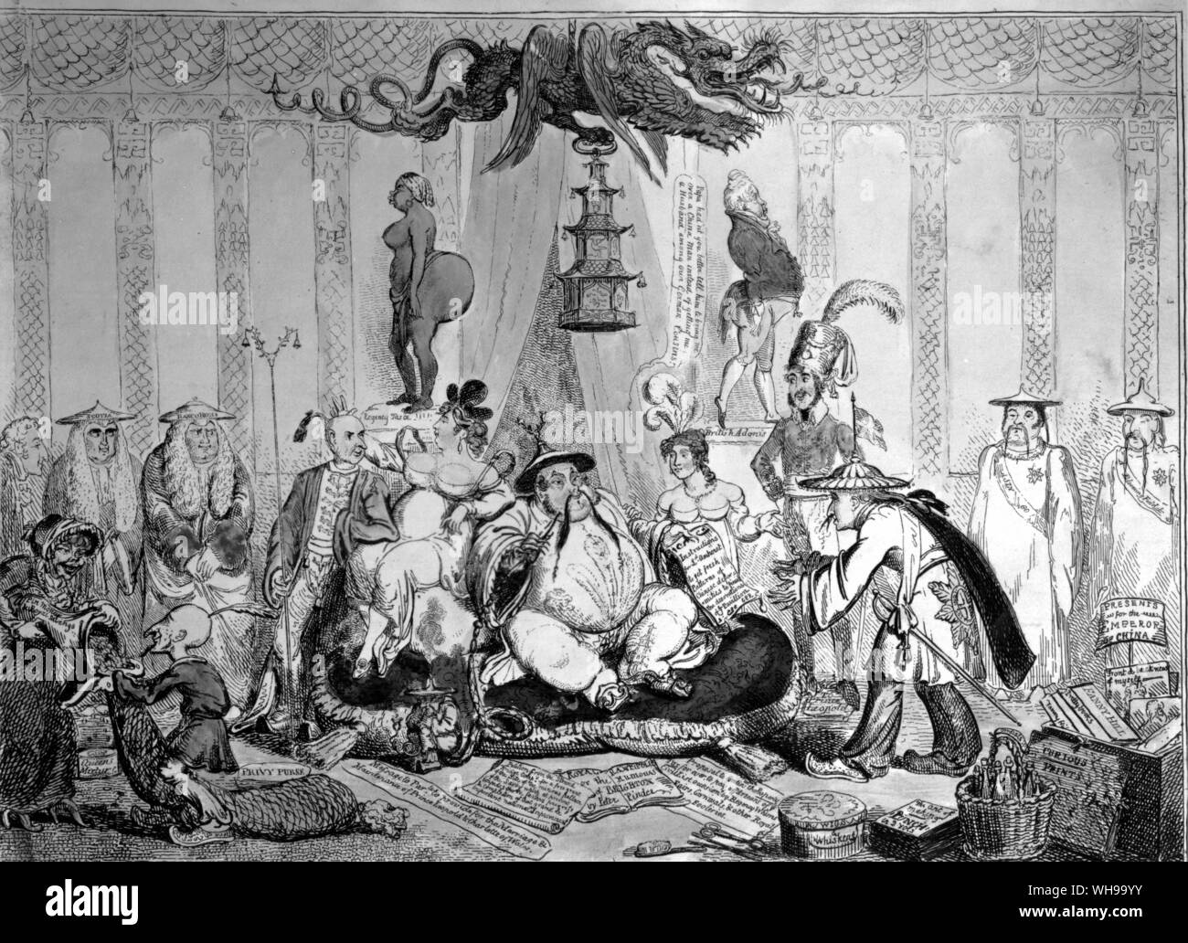 La satire politique : le Prince Regent's passion pour la chinoiserie fut cruellement lampooned par ces dessinateurs que Cruikshank. Banque D'Images