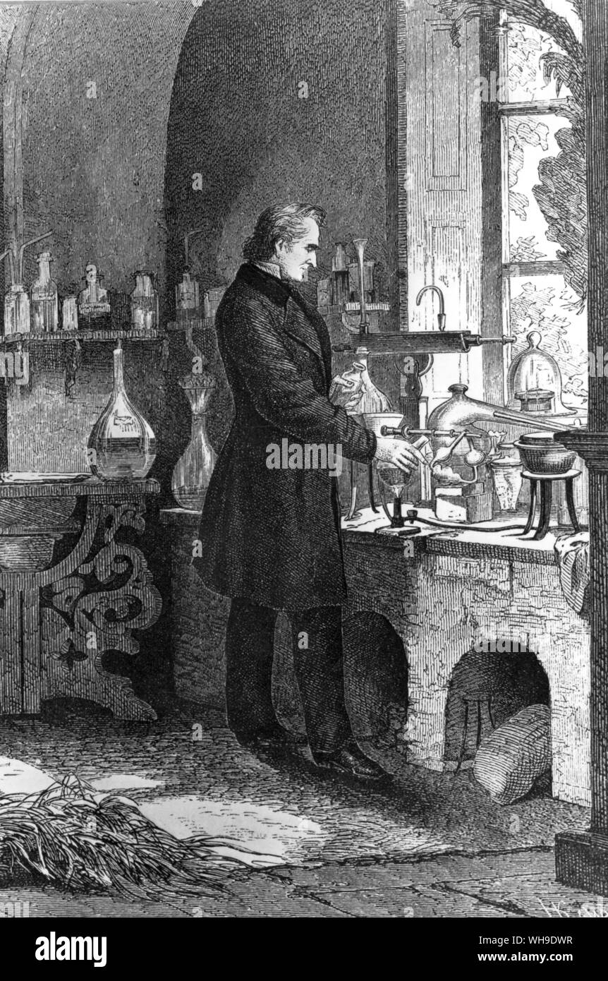 Justus Liebig, le fondateur de la chimie organique, dans son laboratoire Banque D'Images
