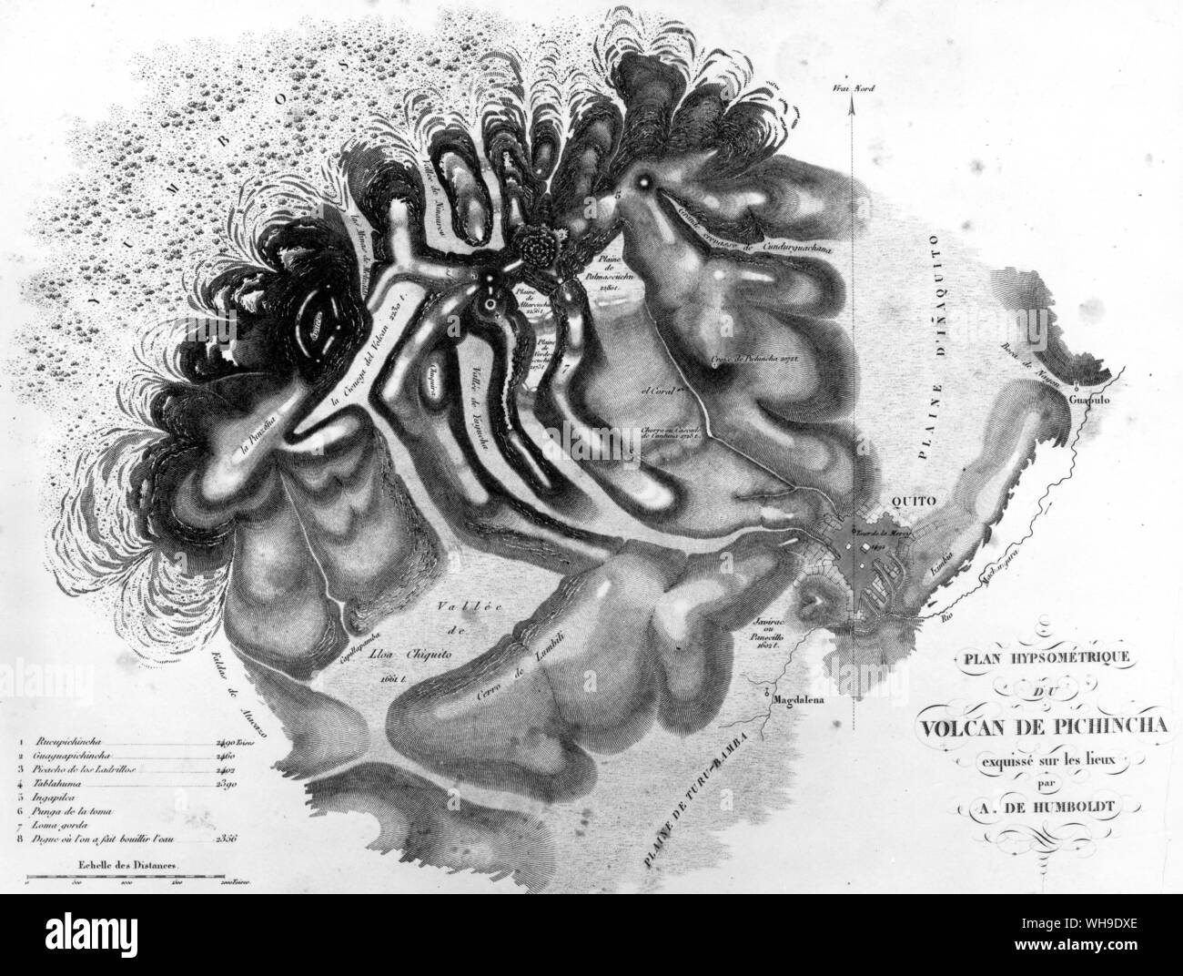 Le plan de Humboldt Pichincha, 15 672 pieds, illustré avec le style amélioré de l'ombrage qu'il a conçues Banque D'Images