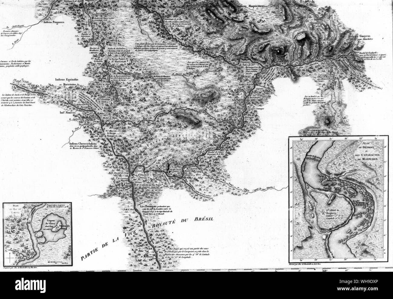 Carte de l'Humboldt Casiquiare canal de son atlas géographique et physique du Nouveau Continent. Banque D'Images