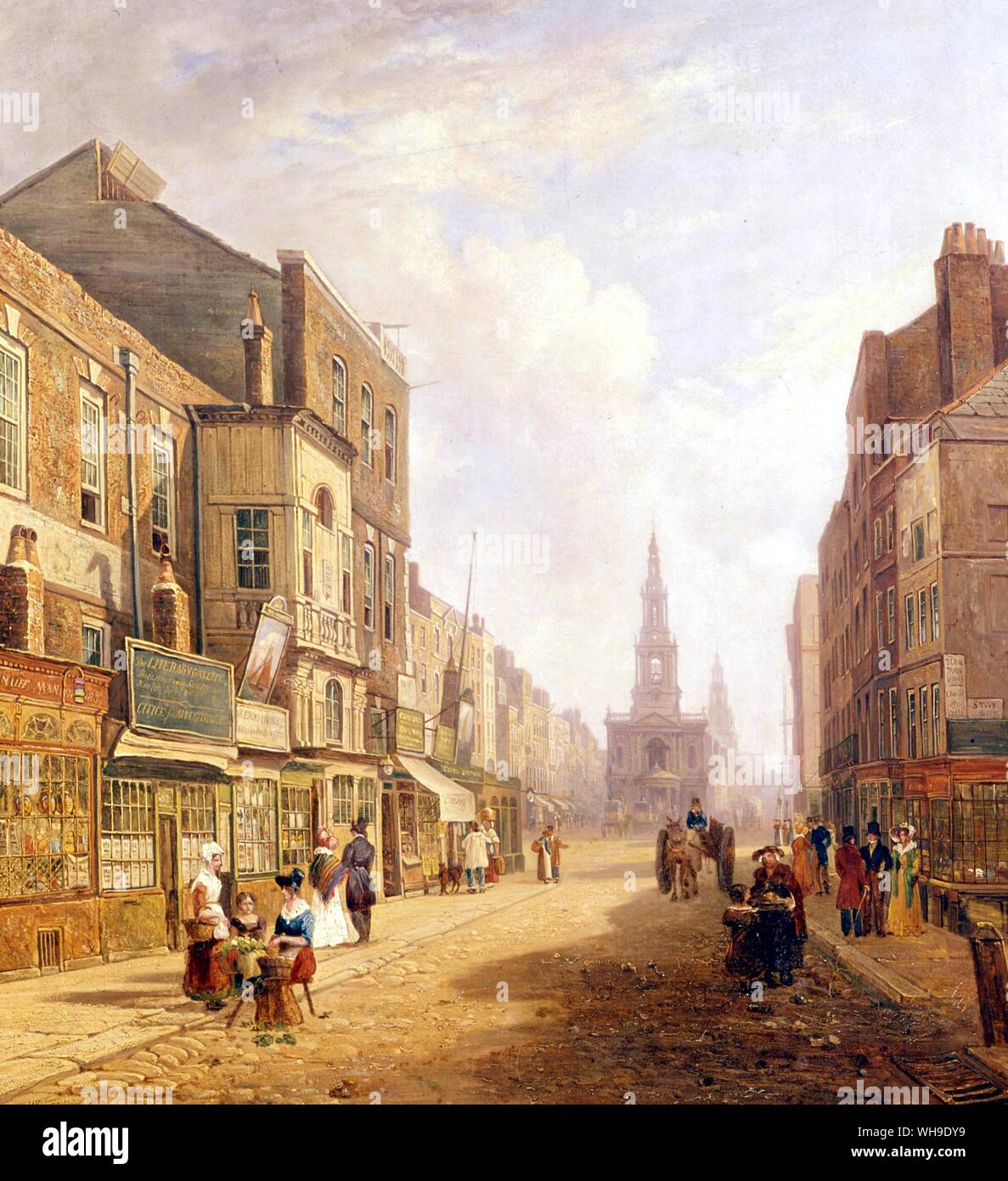 Vue sur le Strand à peu près au moment de la visite de Humboldt à Londres en 1827. Peinture de C. R. Stanley. Le Musée de Londres Banque D'Images