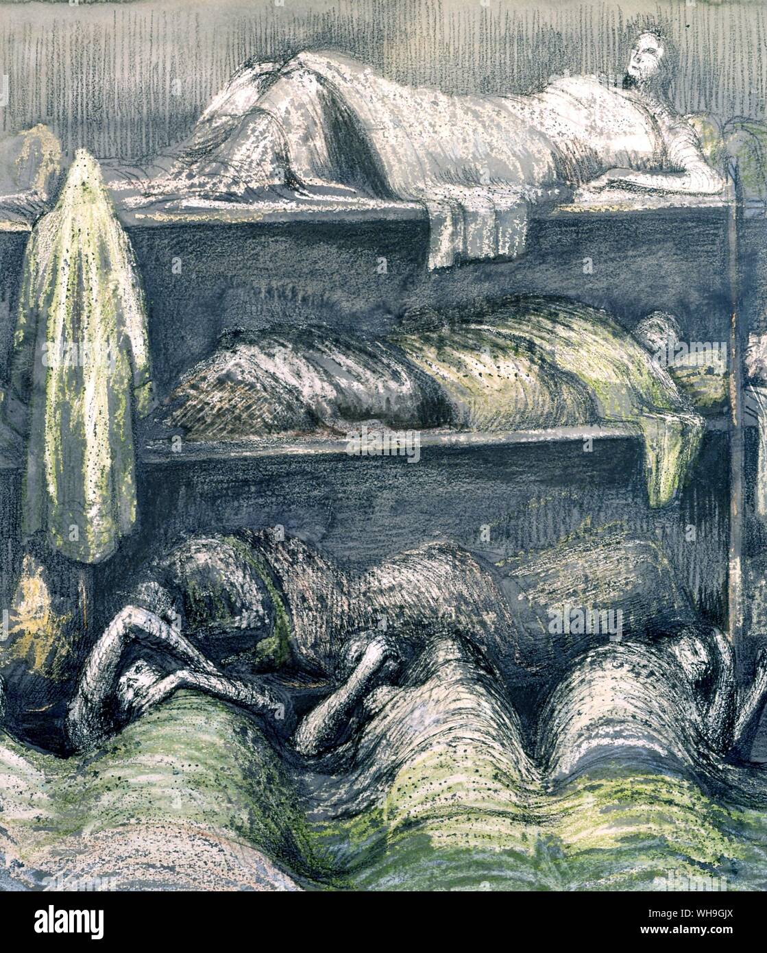 Scène d'abri des lits superposés et lit 1941 Banque D'Images