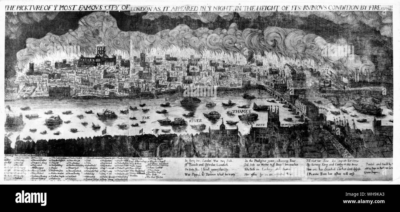 Le grand incendie de Londres, 1666. Banque D'Images