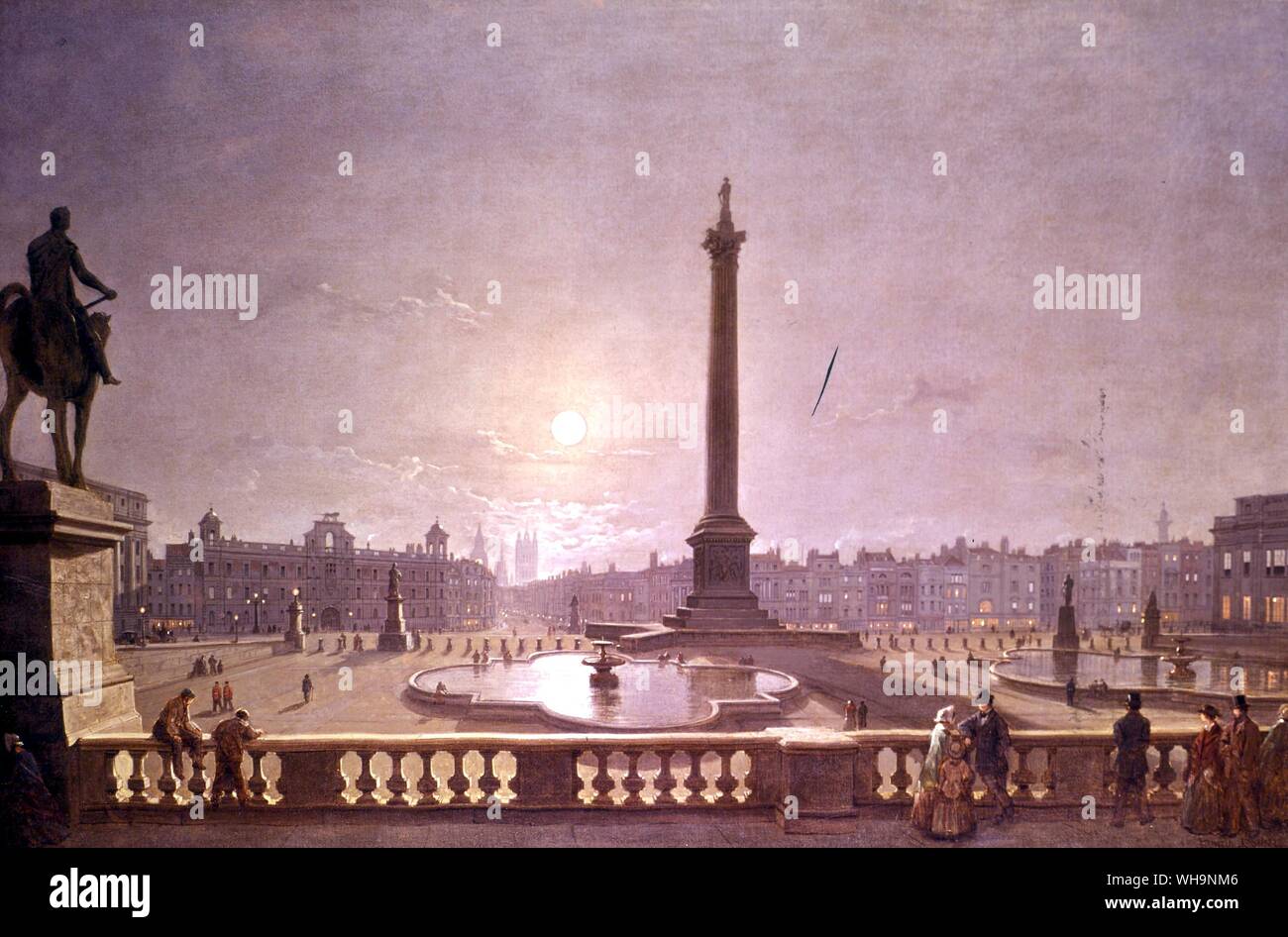 Trafalgar Square at Night par Henry Pether 1861 Banque D'Images