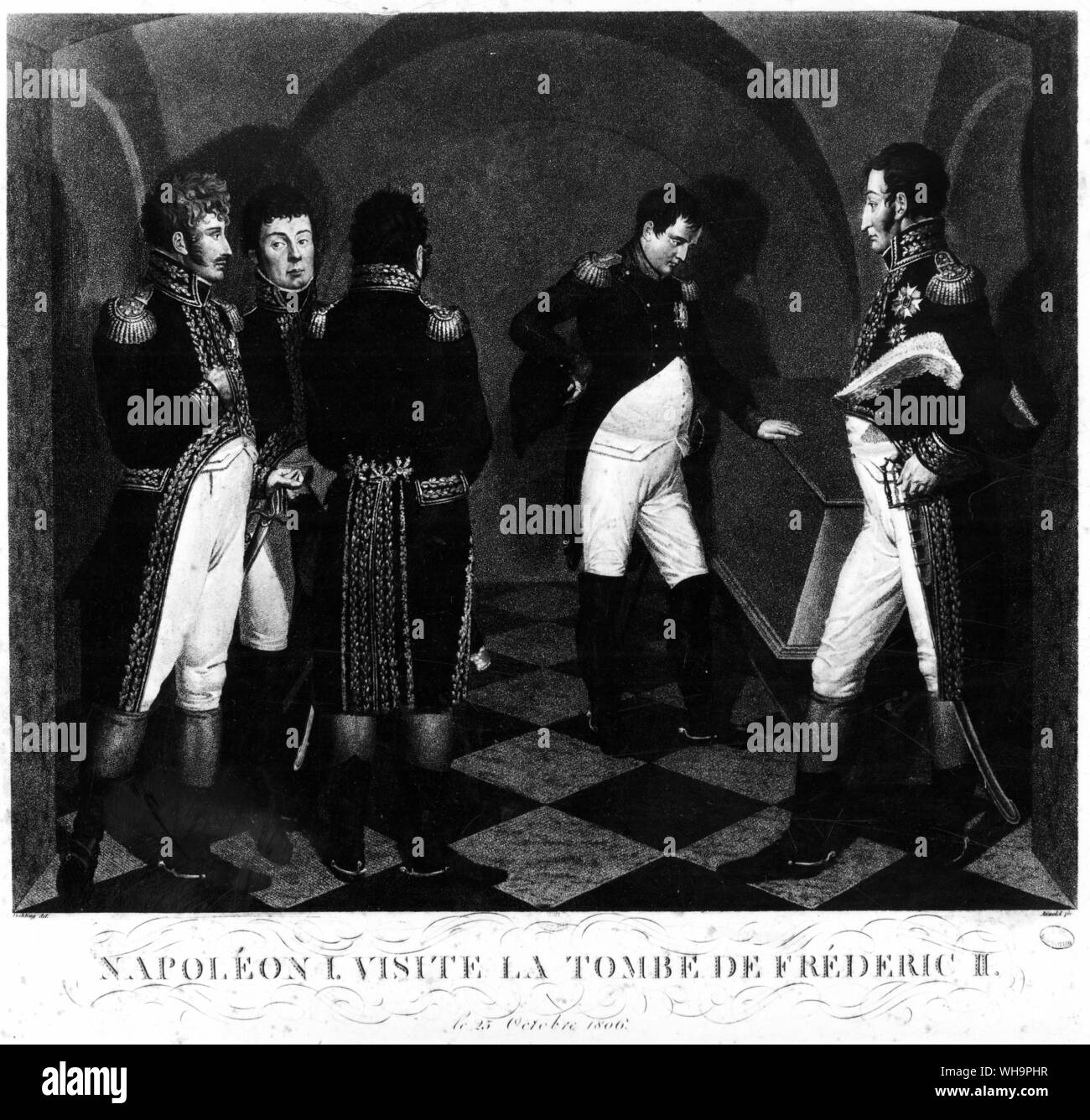 Visite du tombeau de Napoléon, le 25 octobre 1806. Gravure de J. F. Arnold H. après Dahling. Banque D'Images
