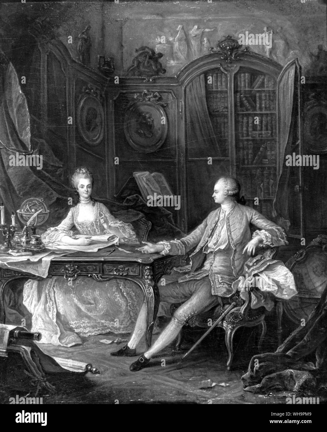 Un morceau de conversation pensé pour représenter le Duc de Choiseul et de Madame de Pompadour, par François Guerin Banque D'Images