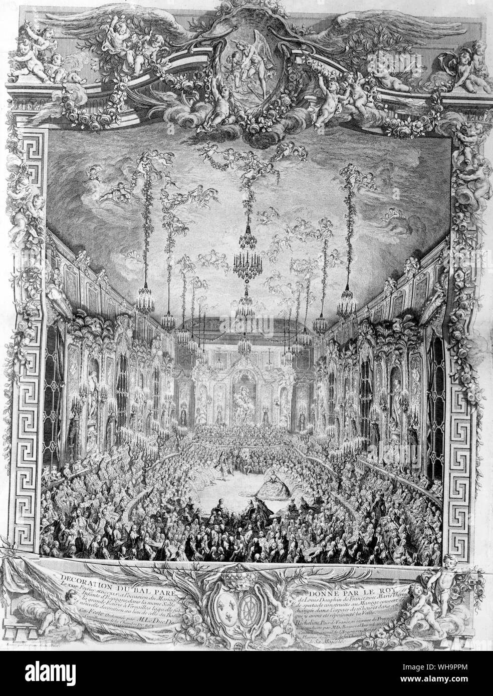 Le bal donné dans le manège couvert à l'occasion du premier mariage du dauphin en 1745 - Gravure Banque D'Images