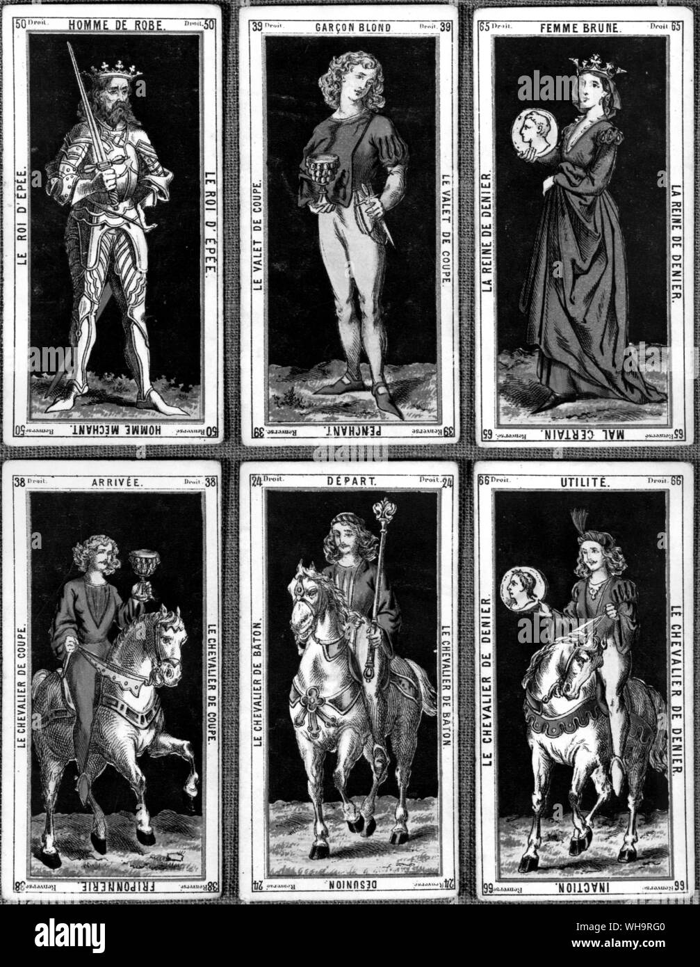 La divination par les cartes l'un des emballages conçus par l'anglais cartomancer et astrologue Alliette, ou 'Etteilla". Banque D'Images