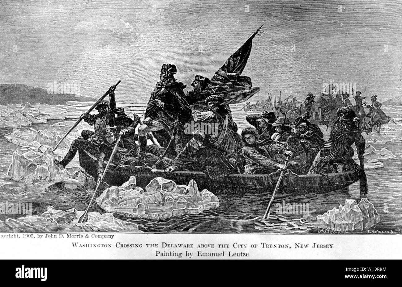 George Washington traversant le Delaware au-dessus de la ville de Trenton, New Jersey. Peinture par Emanuel Leutze. Banque D'Images