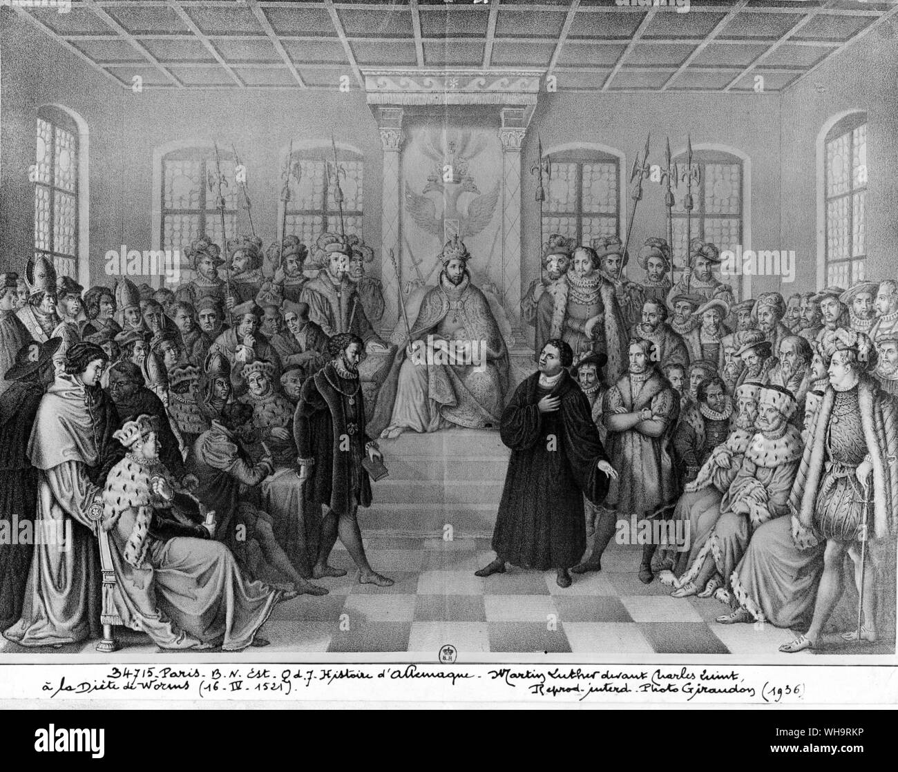 Martin Luther comparaissant devant Charles V à la diète de Worms, 1521. Banque D'Images