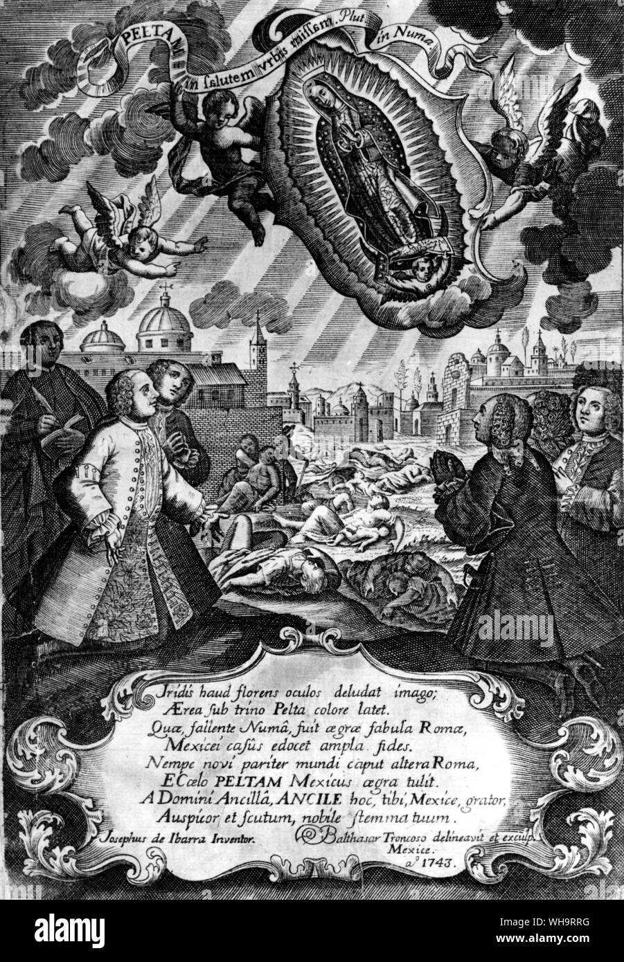 Armoiries du Mexique ; la protection céleste de cette... Ville et de presque tous le Nouveau Monde par l'image de la Très Sainte Marie de Guadalupe à Mexico. Dans le livre de Cayetano de Cabrera y Quintero, le Mexique", veuve de Joseph de Bernado Hagal, 1746. Banque D'Images