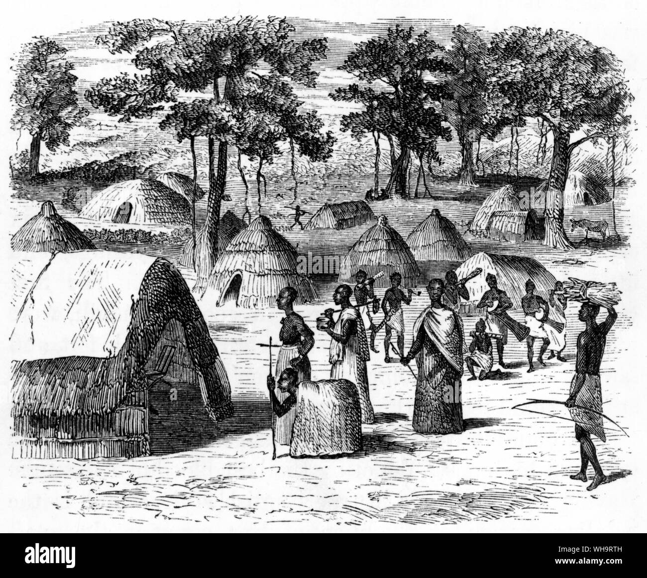Camp en dehors du Palais de Mutesa, expédition de 1862 Banque D'Images
