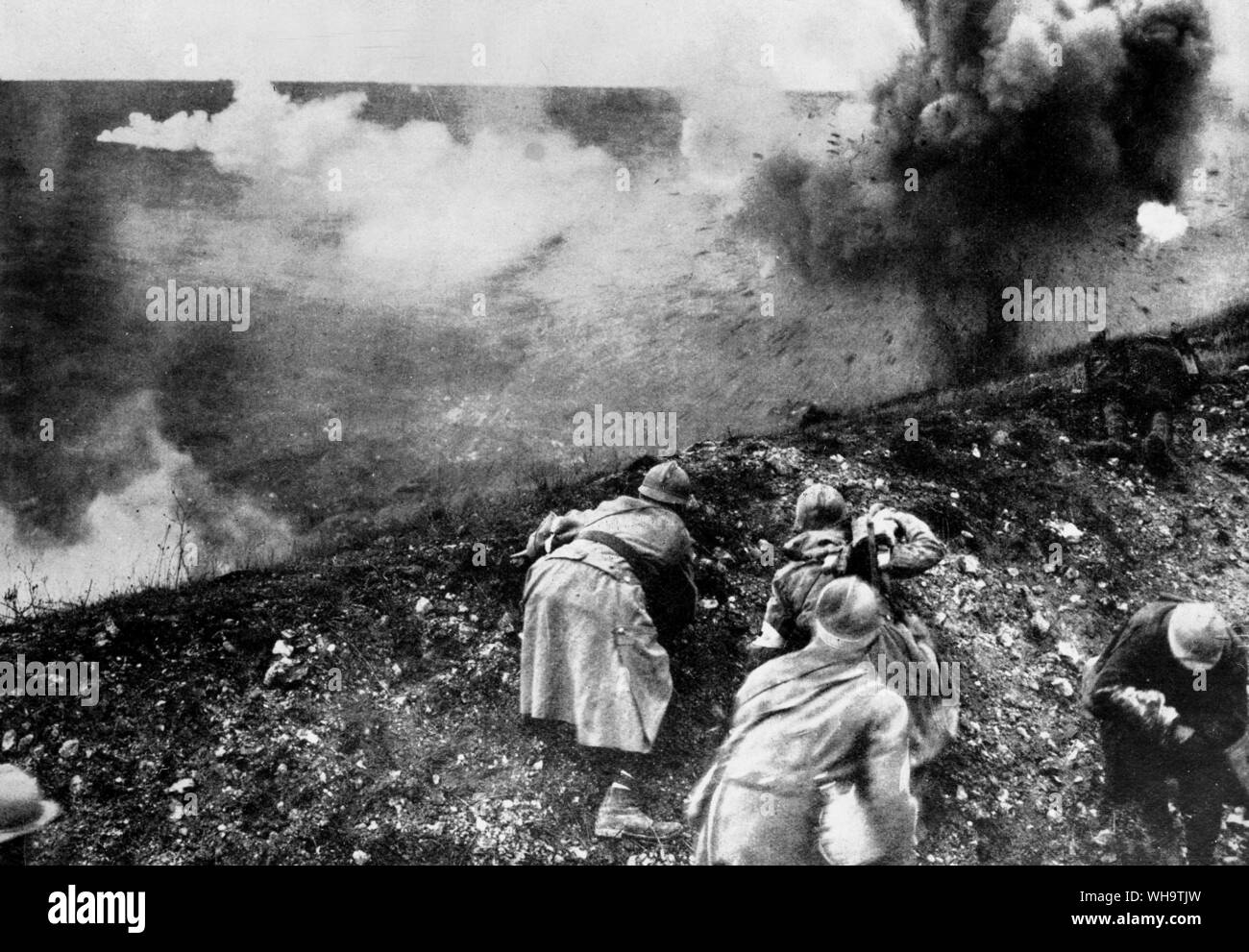 WW1/France : mitrailleuse française détachement à Helly, 1918. Banque D'Images