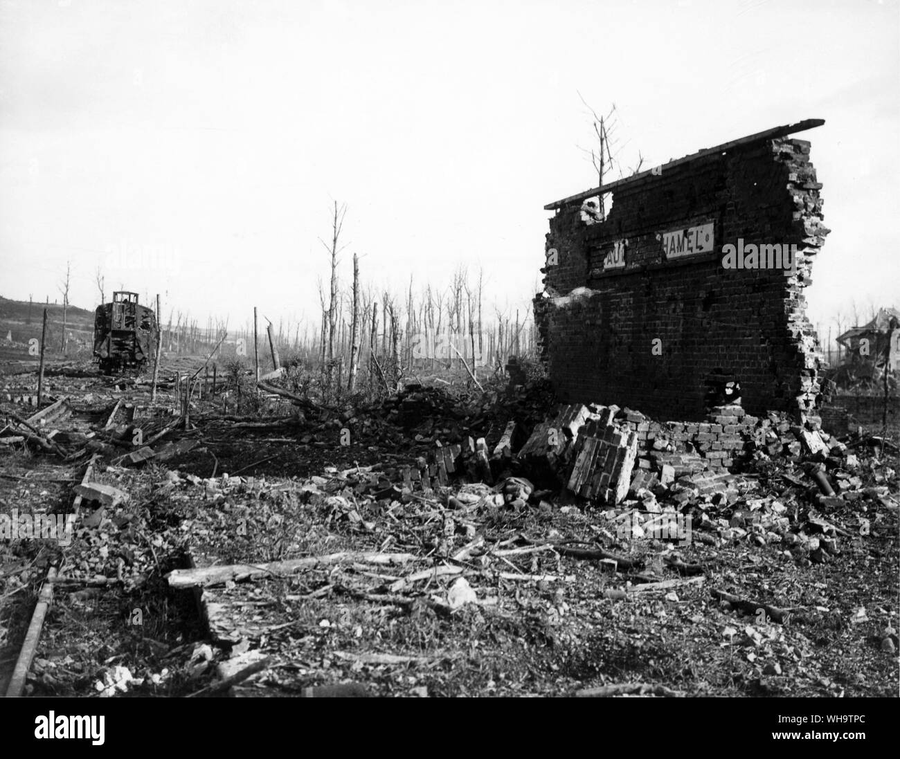 France, WW1 : Bataille de l'Ancre. Ruines de la gare de Beaumont Hamel. Capturé par la 51e Division le 13 novembre 1916. Banque D'Images