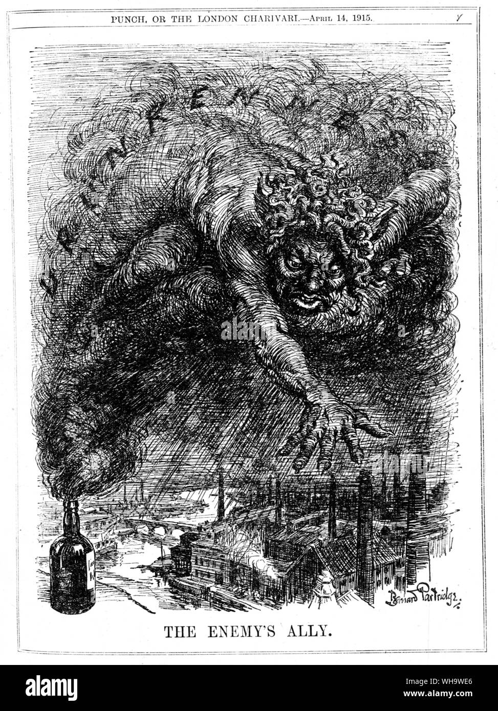 WW1 : 'l'allié de l'ennemi". Dessin animé. Source : Punch, 14 avril 1915. Banque D'Images