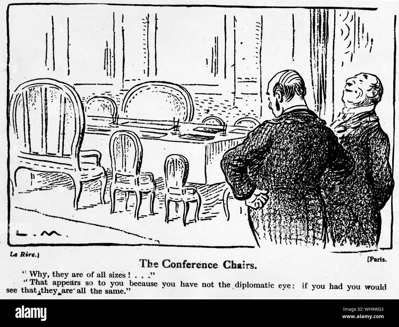 WW1/ 'La Conférence des chaises." caricature satirique. Le Rire de français. Banque D'Images