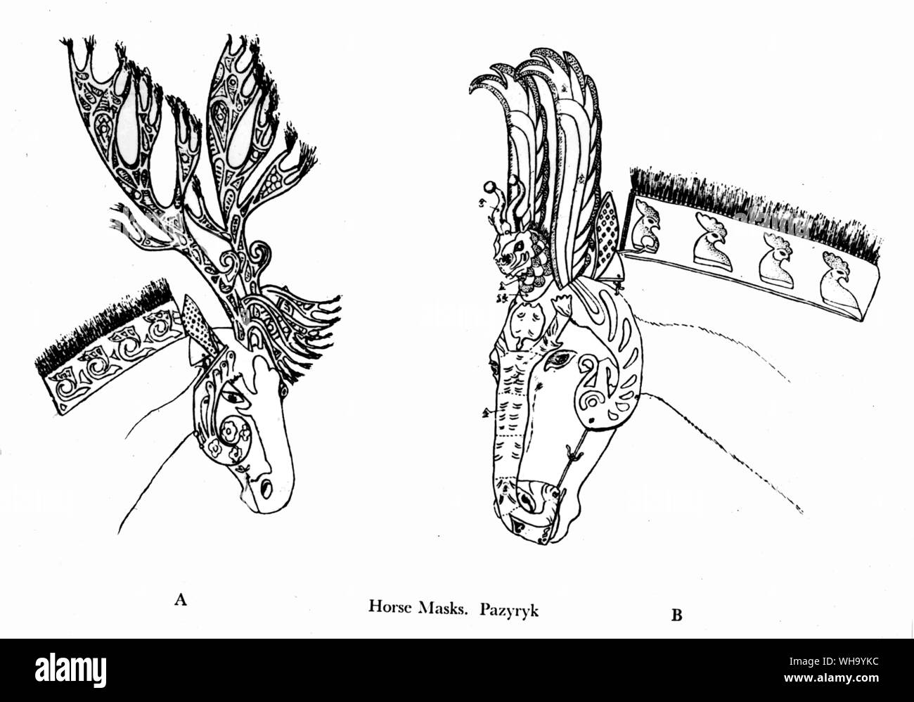 Headresses forme de renne. Alarme de chevaux en tombe dans les montagnes de l'Altaï, 5ème-3ème siècle avant JC. Les masques de cheval ; pazyryk. Banque D'Images