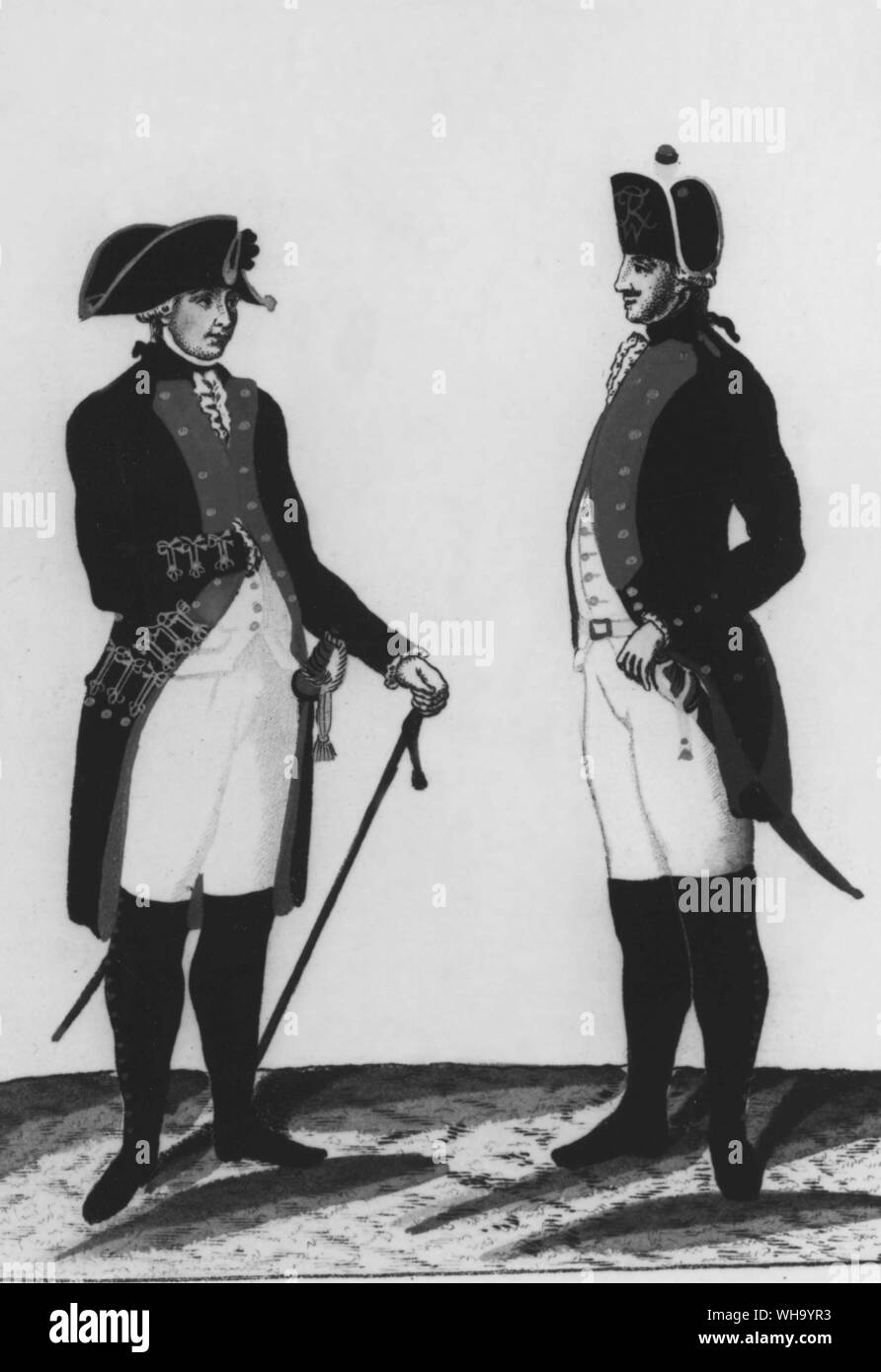 Les hussards Prussiens en uniforme militaire, 1789. Banque D'Images