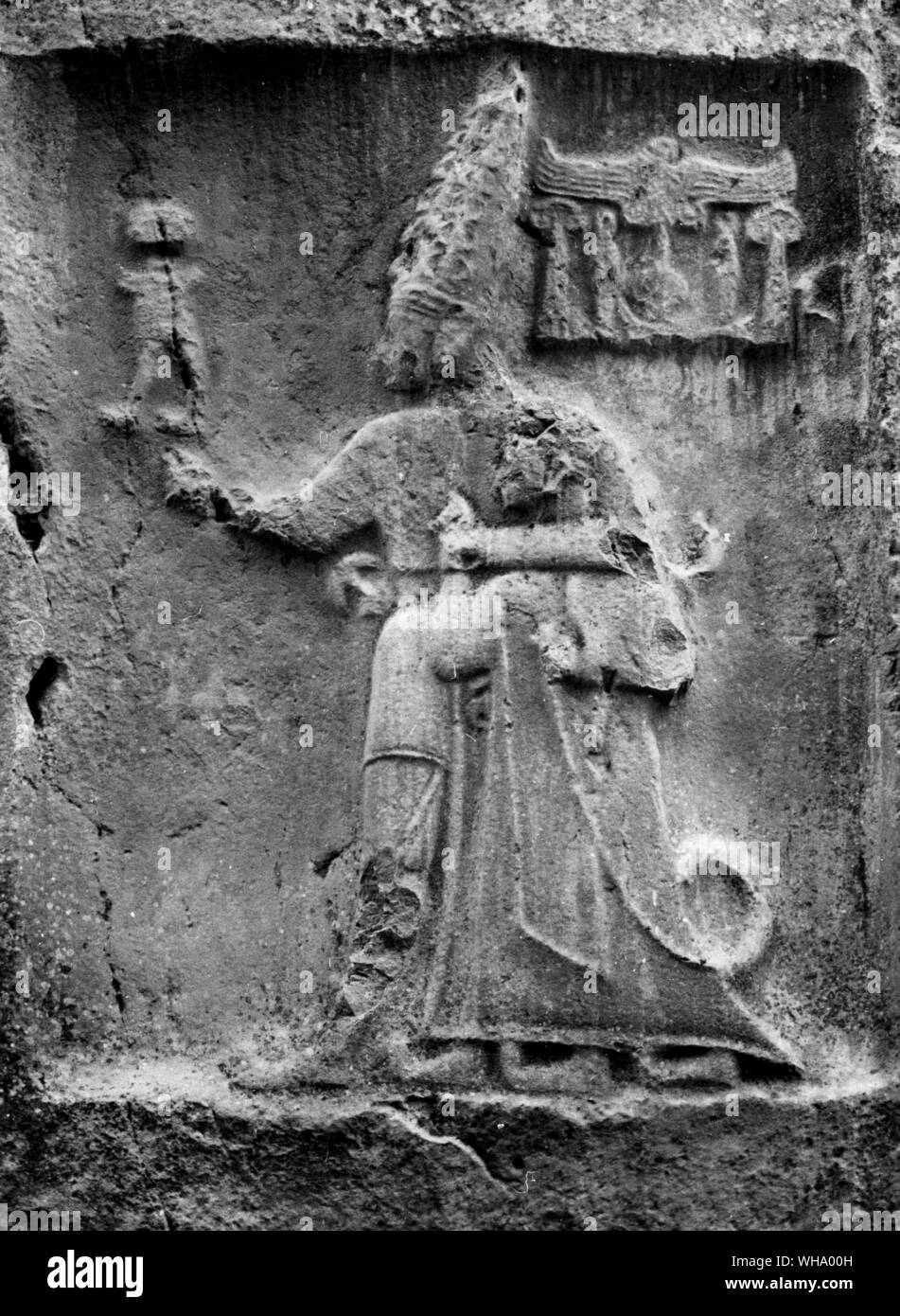 Dieu Hittite, Sharma holding king en protection. D Yozihikaya (près de Hattusas). Banque D'Images