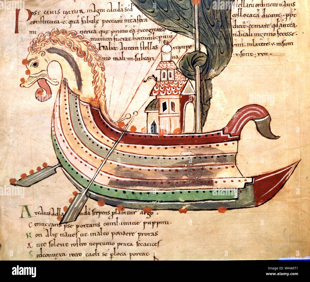 Vue anglo-saxonne d'un dragon de bateau, d'une dixième siècle manuscrit. Banque D'Images