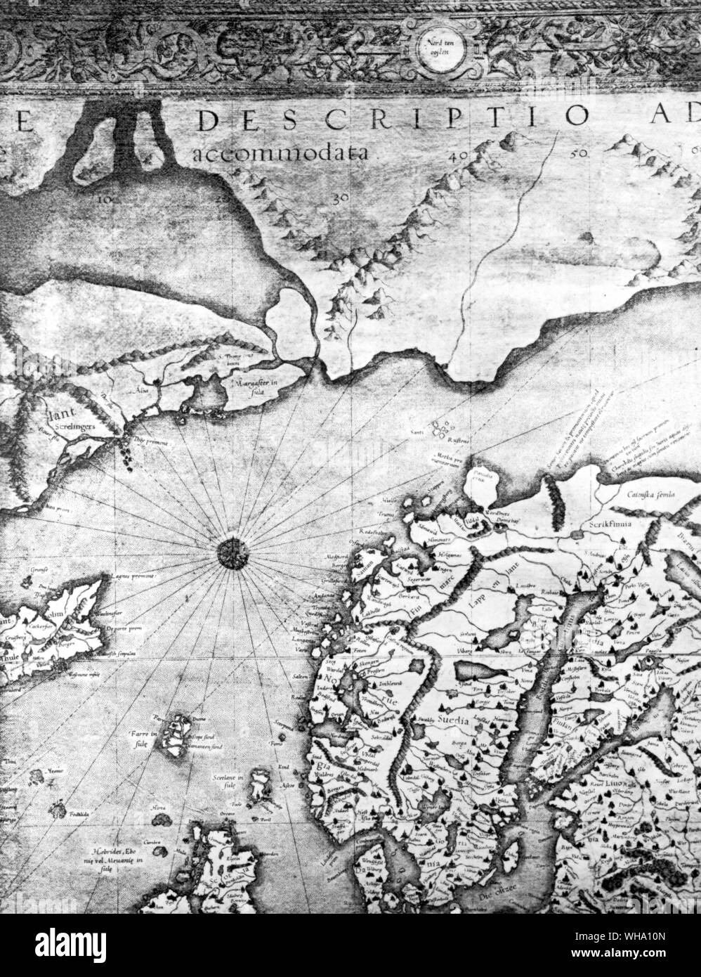 Une section du nord-ouest de la carte de Mercator de 1567, montrant la mythique terre du nord Banque D'Images