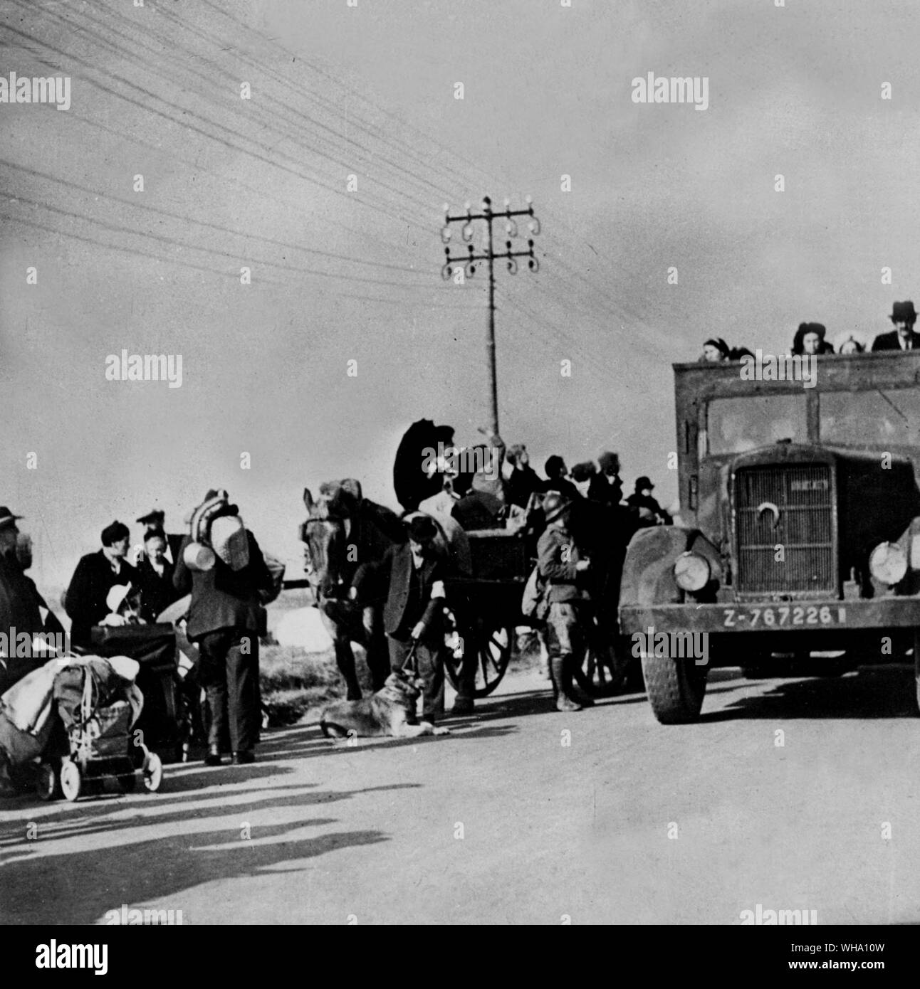 WW2 : les réfugiés belges prêts à être transportés. Banque D'Images