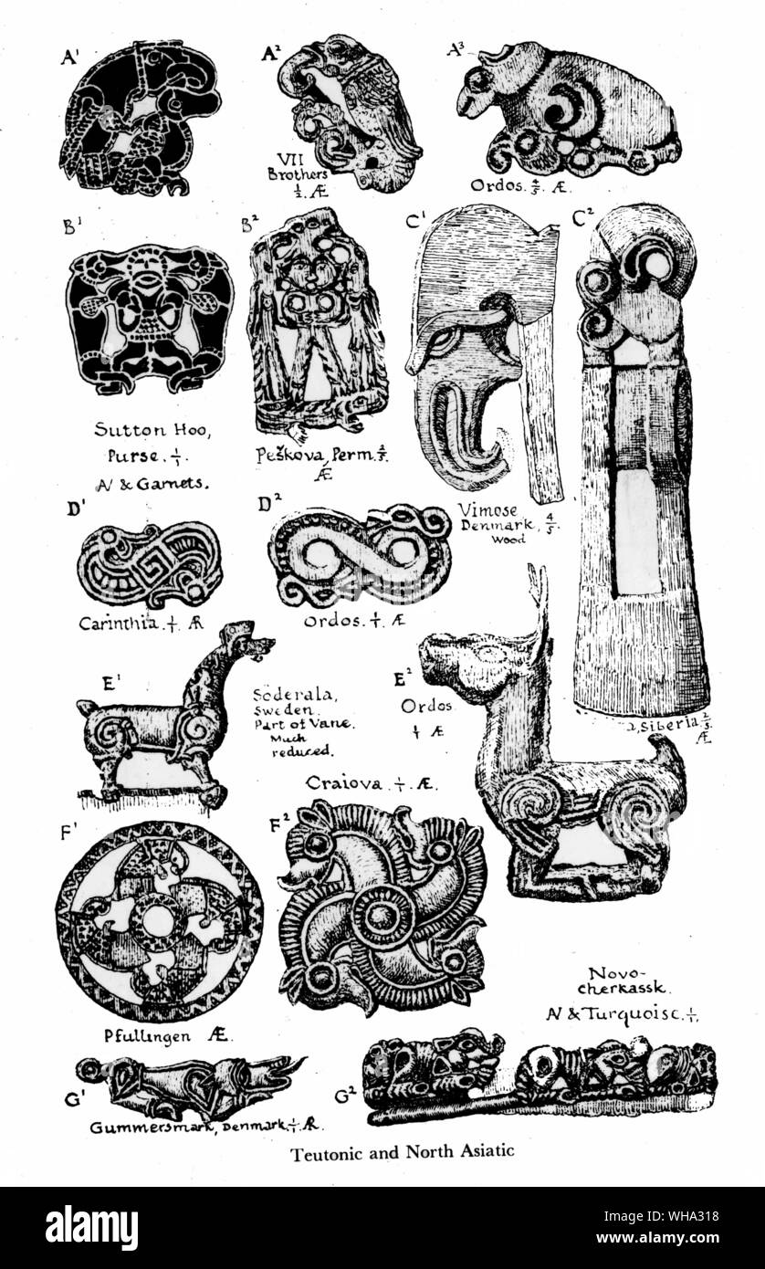 Teutonic et ornements : l'Asiatique. Pré-10ème siècle. Banque D'Images