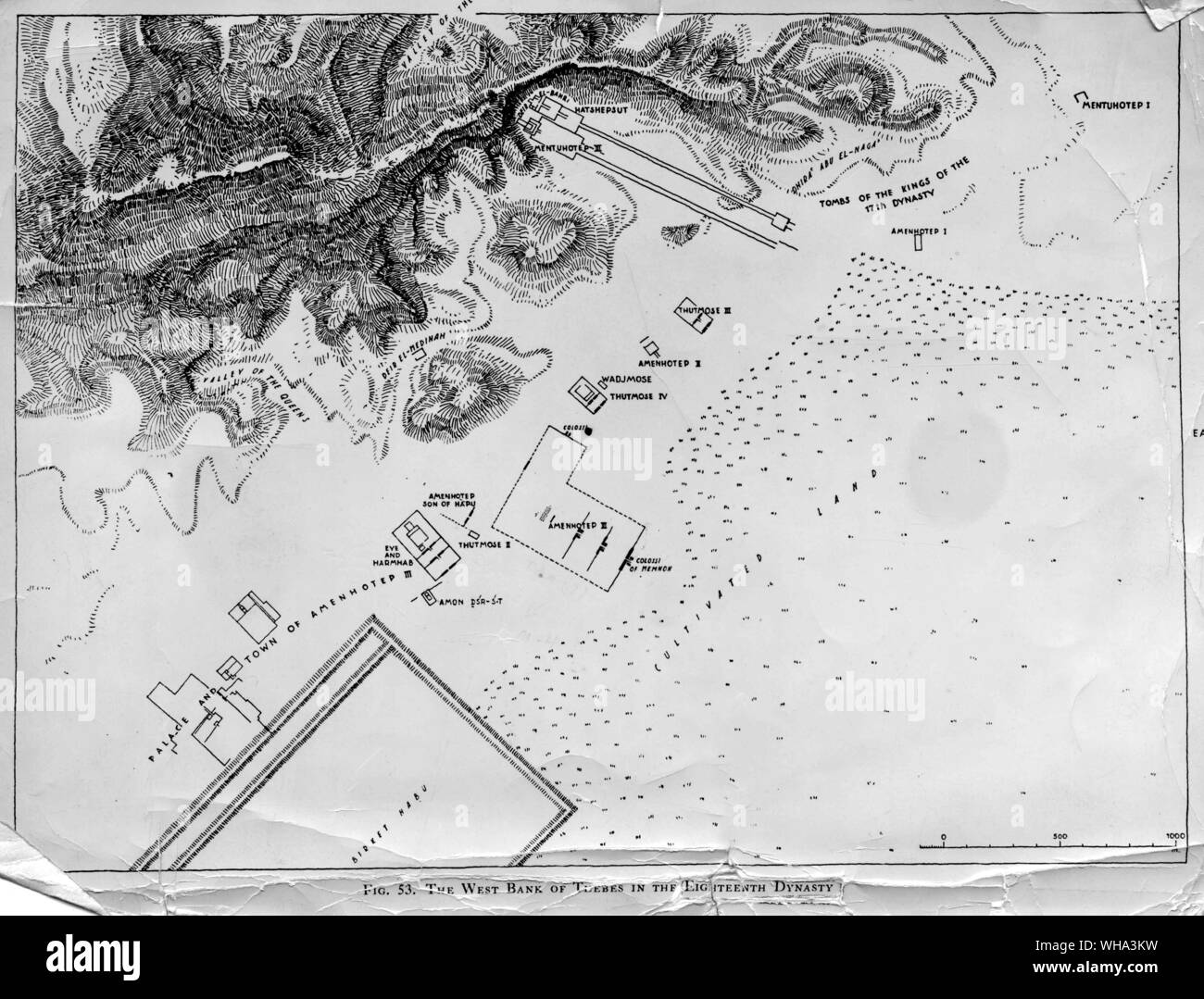 Egypte : Carte de la rive ouest de Thèbes dans la xviiième dynastie. La tombe de Toutankhamon découvert. Banque D'Images
