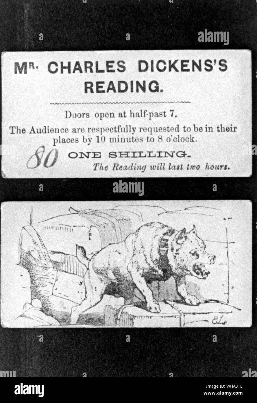 M. Charles Dickens's lecture - ouverture des portes à 7 heures et demie - l'auditoire sont respectueusement priés d'être à leur place en 10 minutes à 8 heures - un shilling - La lecture sera d'une durée de deux heures. Banque D'Images