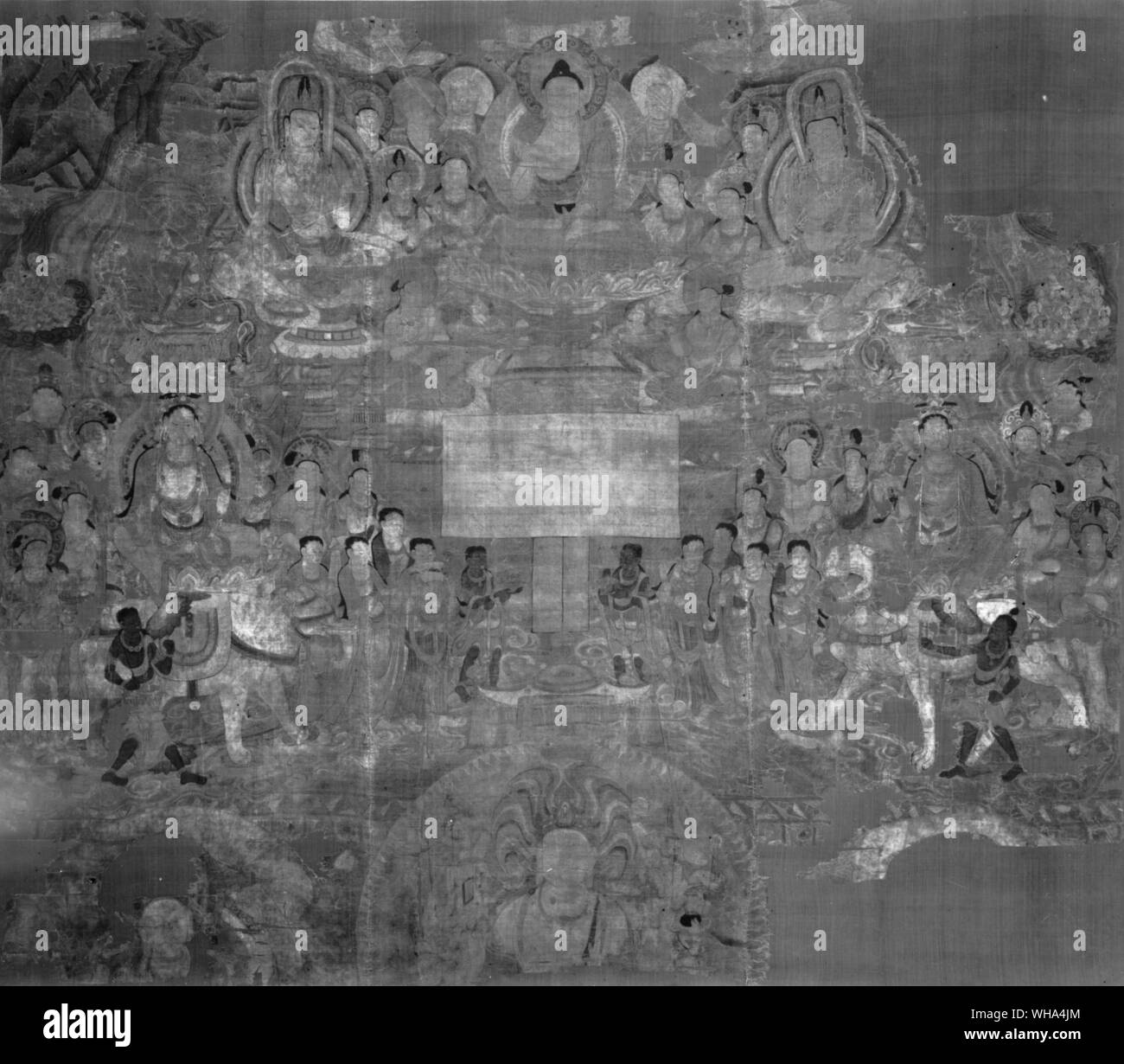 Partie d'une peinture sur soie trouvé à Tun Huang représentant le paradis bouddhiste Banque D'Images