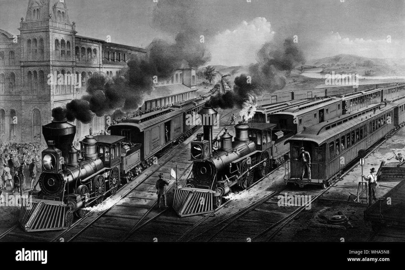 Une scène à Hornellsville ferroviaire américain. Canal Érié. 1874. Par Currier et Ives Banque D'Images