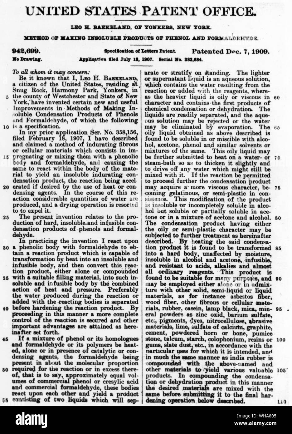 United States Patent Office. Méthode de fabrication des produits insolubles de phénol et de formaldéhyde Banque D'Images