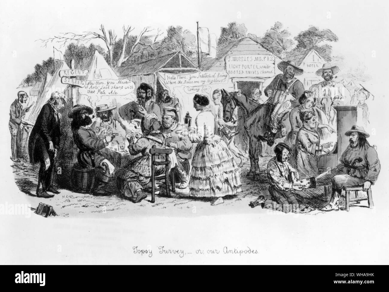 Topsy Turvey - ou nos Antipodes. 1854 John Leech Banque D'Images