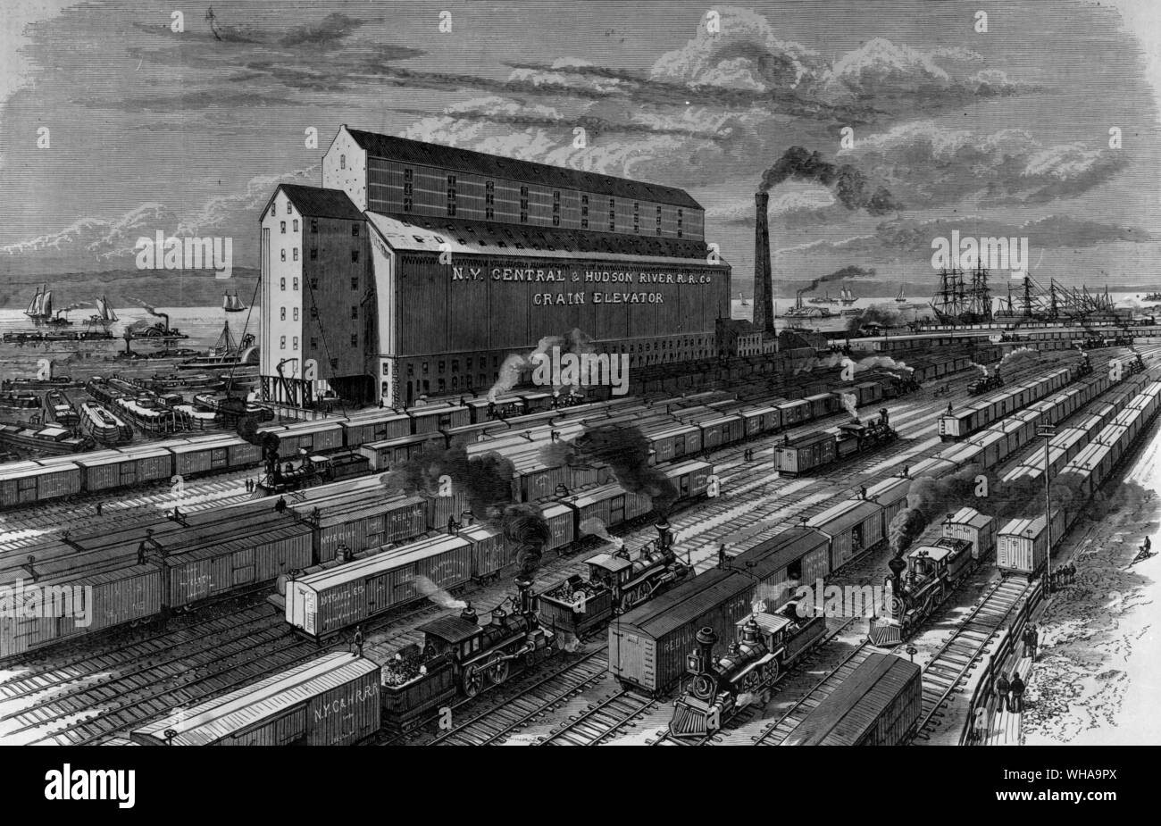 New York . Le mouvement du grain de l'Ouest, l'arrivée d'énormes quantités de grain à la New York Central and Hudson River ascenseur, pied de soixante Première Street North River Banque D'Images