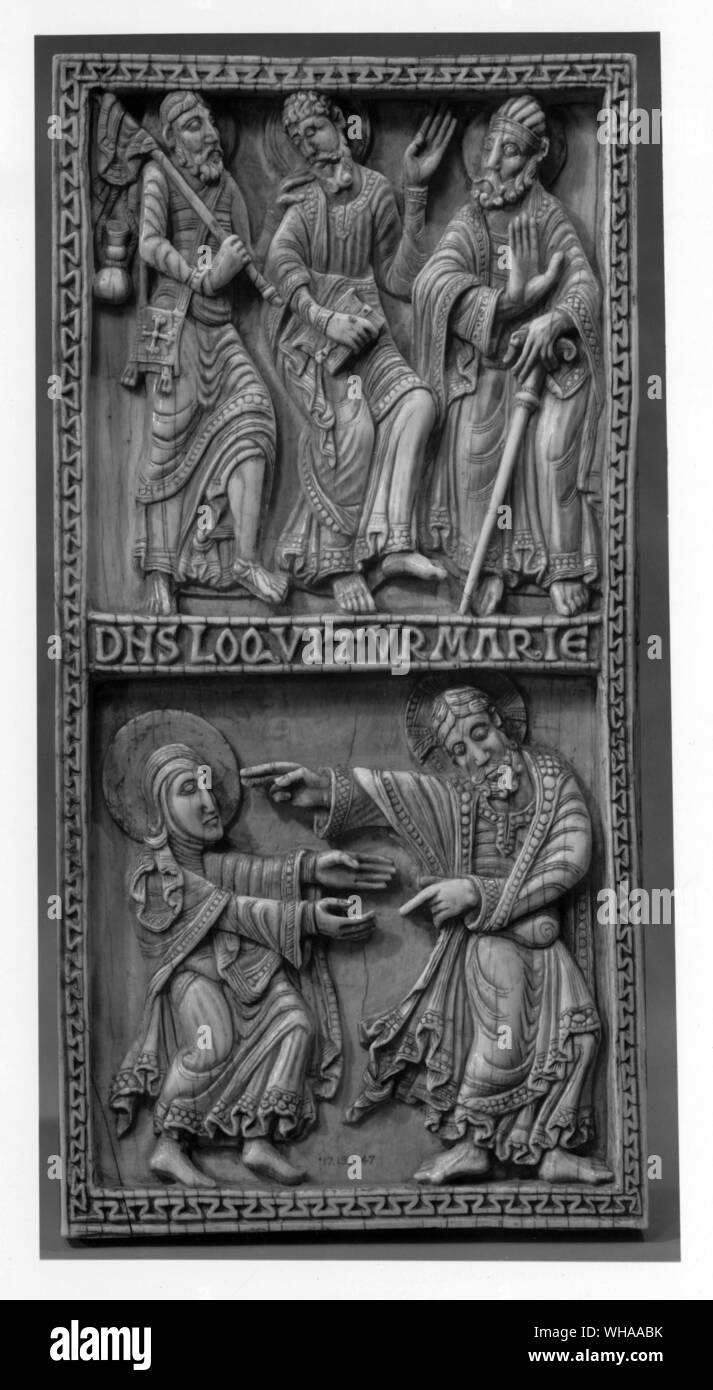 Diptyque, au nord l'espagnol ivoires. 1 Le voyage d'Emmaüs. 2 St-Madeleine et le Christ. Fin du xie siècle Banque D'Images Diptyque, au nord l'espagnol ivoires. 1 Le voyage d'Emmaüs. 2 St-Madeleine et le Christ. Fin du xie siècle Banque D'Images