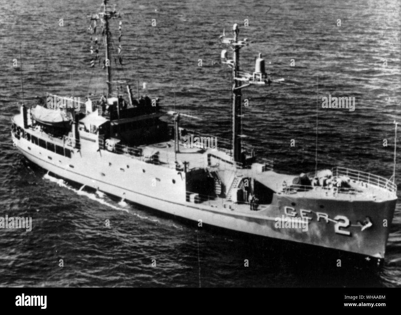 Navire américain capturé. L'USS Pueblo illustré en cours en mer par le ministère de la défense, a été capturé par des bateaux de patrouille nord-coréen et prises à Wonson. Il y avait 83 hommes ont déclaré à bord. 23 Janvier 1968 Banque D'Images