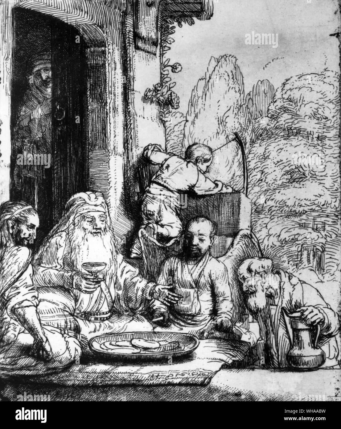 Abraham pour vos réceptions l'ange. Rembrandt Banque D'Images