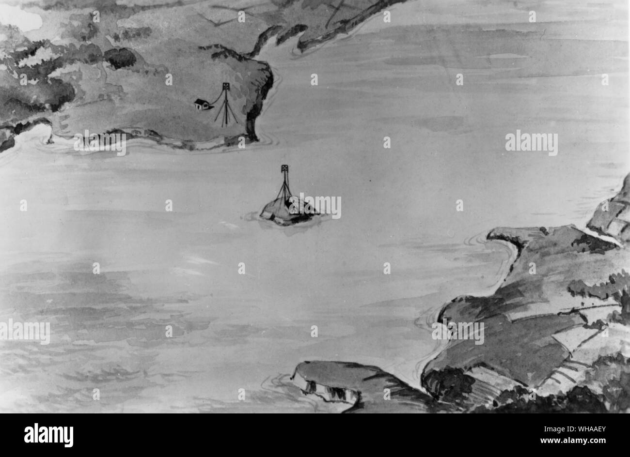 Un dessin montrant le cerf-volant utilisé pour ses antennes Marconi de test sans fil avec succès sur le canal de Bristol entre Penarth, dans le sud du Pays de Galles et l'île en 1897 Télévision Holm Banque D'Images