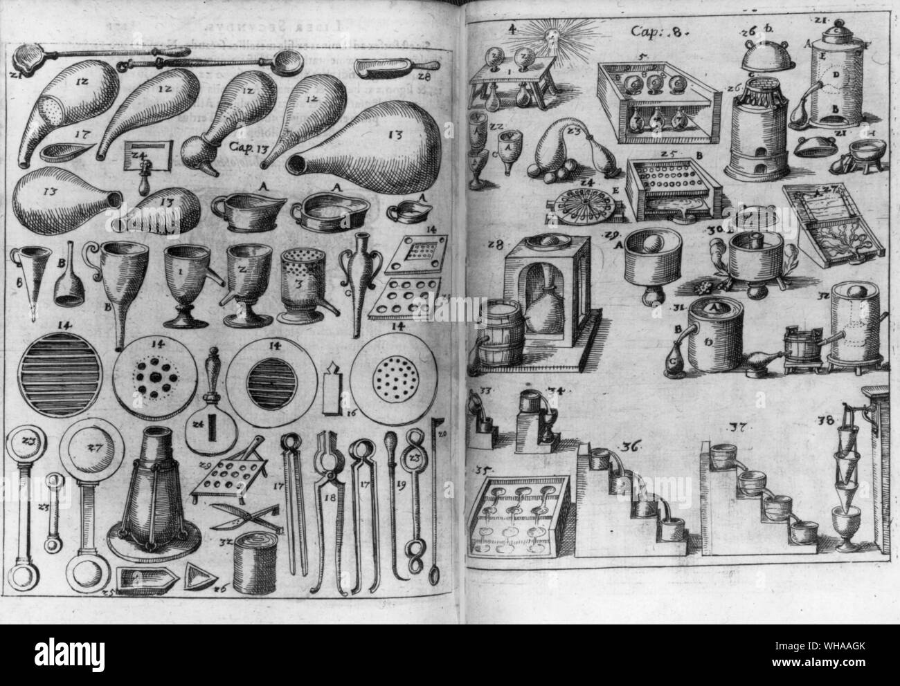 Les appareils utilisés par les alchimistes et pompes. Mylius : Chymica : Basilica Philosophica. 1620 Fankfurt Banque D'Images