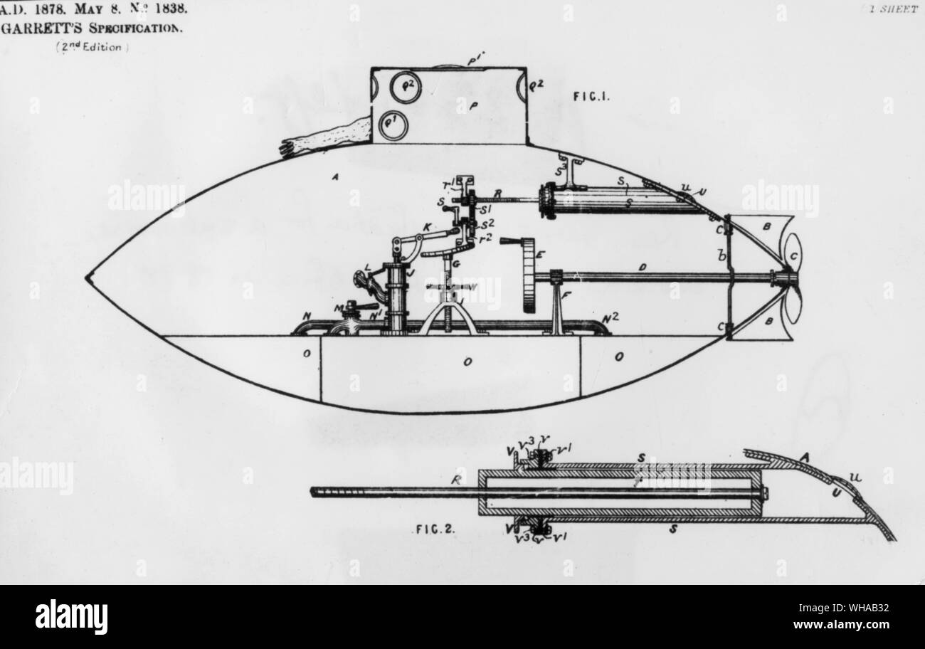 Le révérend Garrett's spécification pour un sous-marin soumis à l'Office des brevets en 1878 Banque D'Images