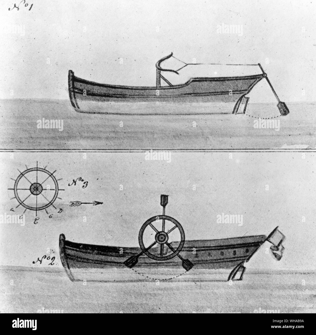 Fulton's premier croquis pour un bateau à vapeur 1793 Banque D'Images