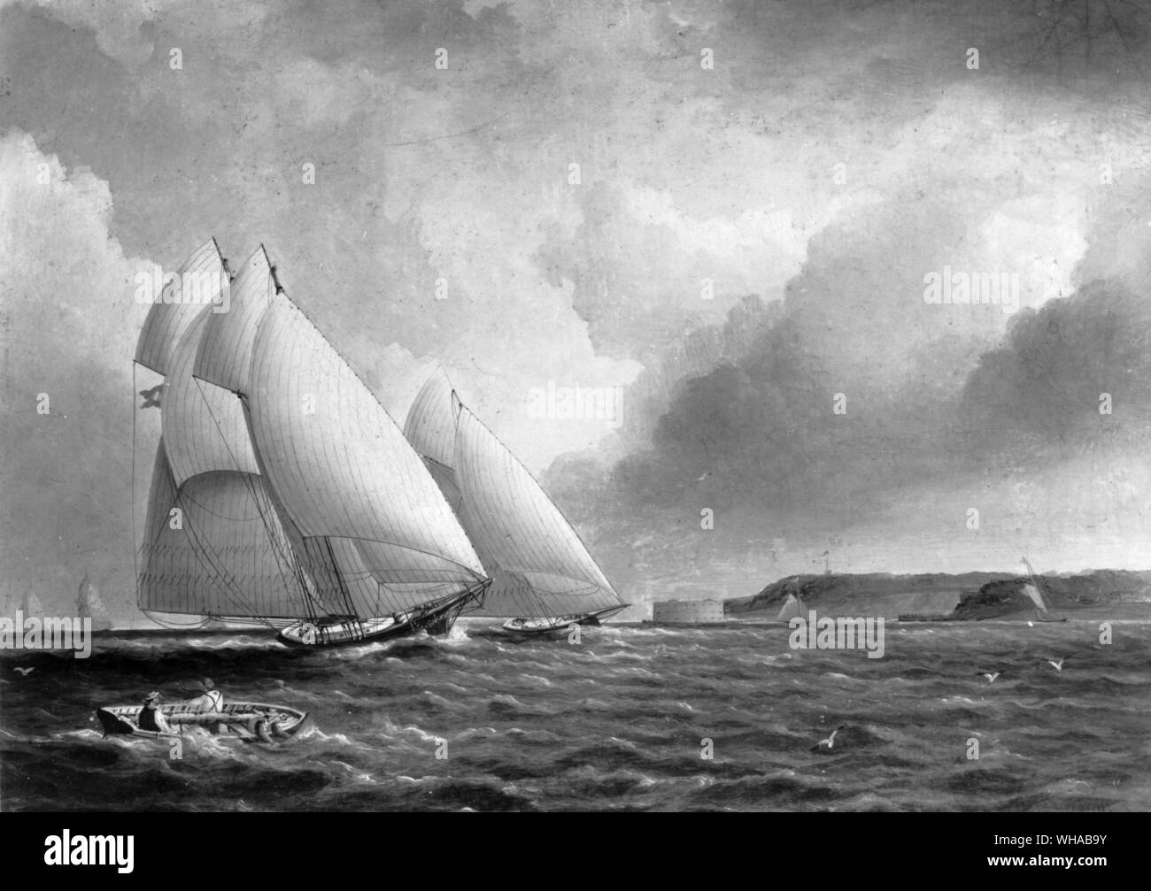 Yacht Race off Fort Hamilton. Peinture à l'huile par J E Butterworth Banque D'Images
