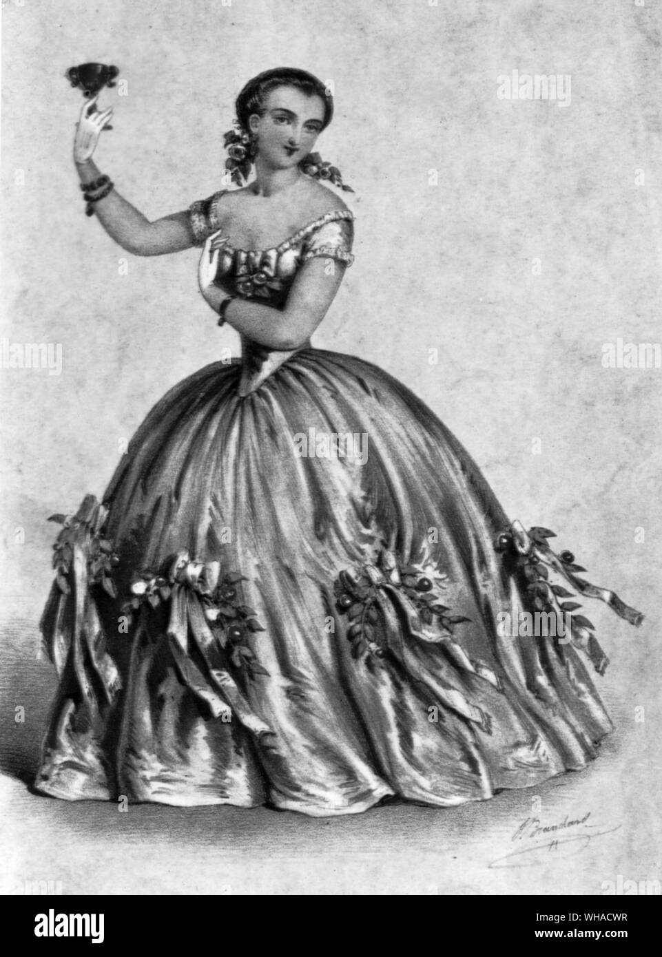 Marietta Piccolomini Opera singer comme Violetta dans La Traviata à son Majety's Theatre le 24 mai 1856. Lithographie de Brandard Banque D'Images