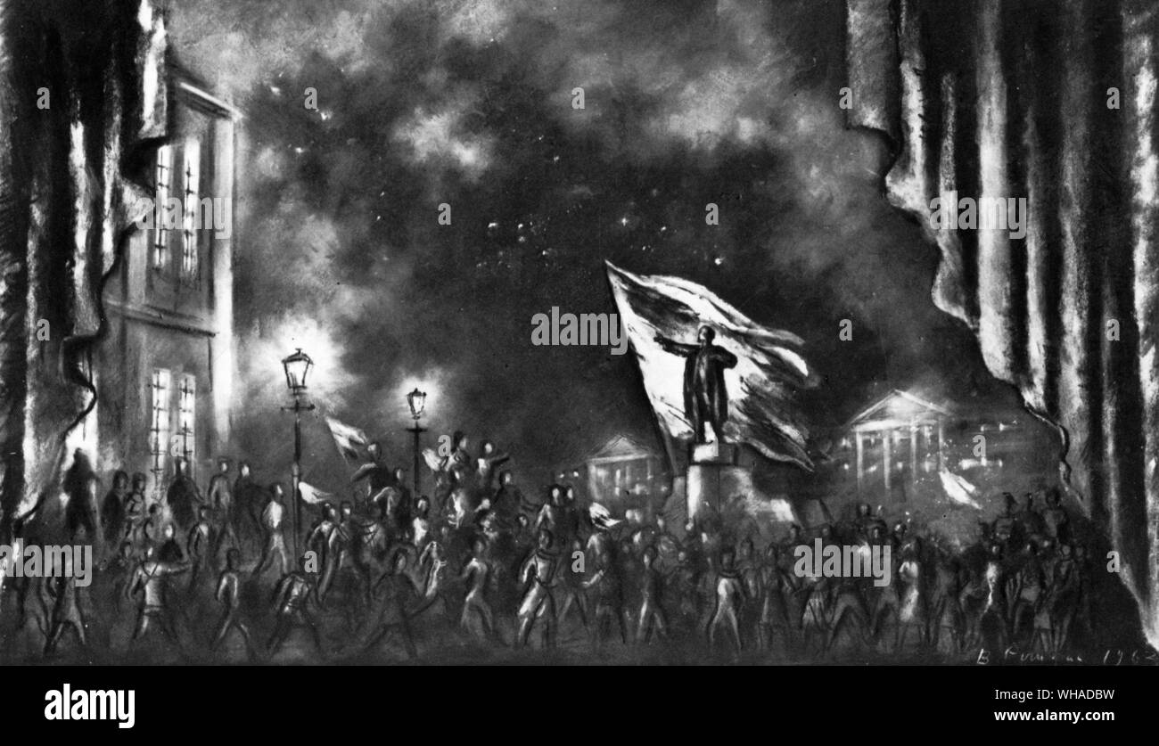 Mise en scène par V F Ryndin pour 3e acte de l'opéra d'octobre. À partir de l'ouvrage 50 ans d'art soviétique appliqué à la conception de costumes de théâtre et pittoresque. La Société pour les relations culturelles avec l'URSS Banque D'Images