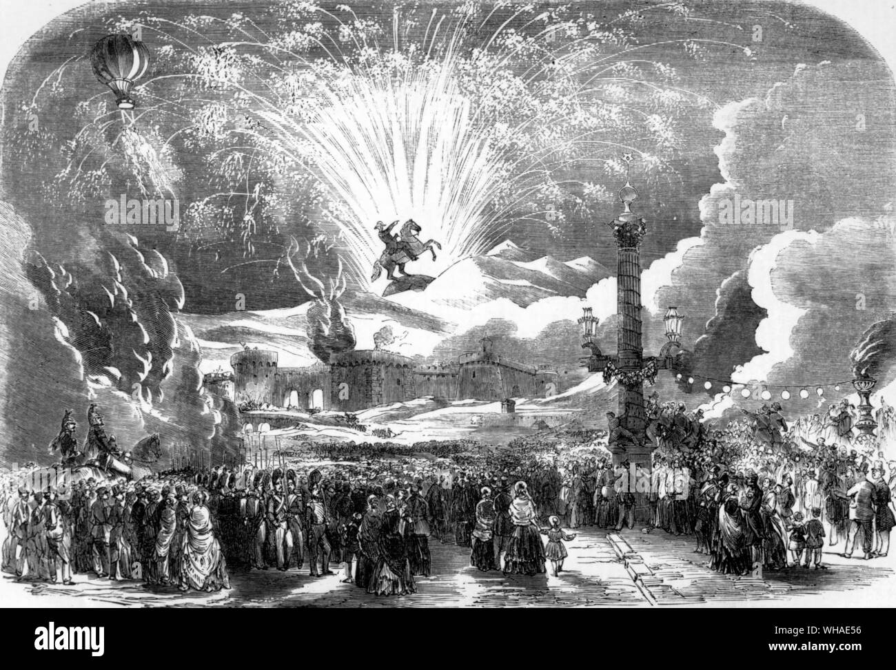 À partir de l'illustration du 21 août 1852. D'artifice pour le 15e anniversaire de l'empereur en août 1852, le passage de Mont S Bernard Banque D'Images