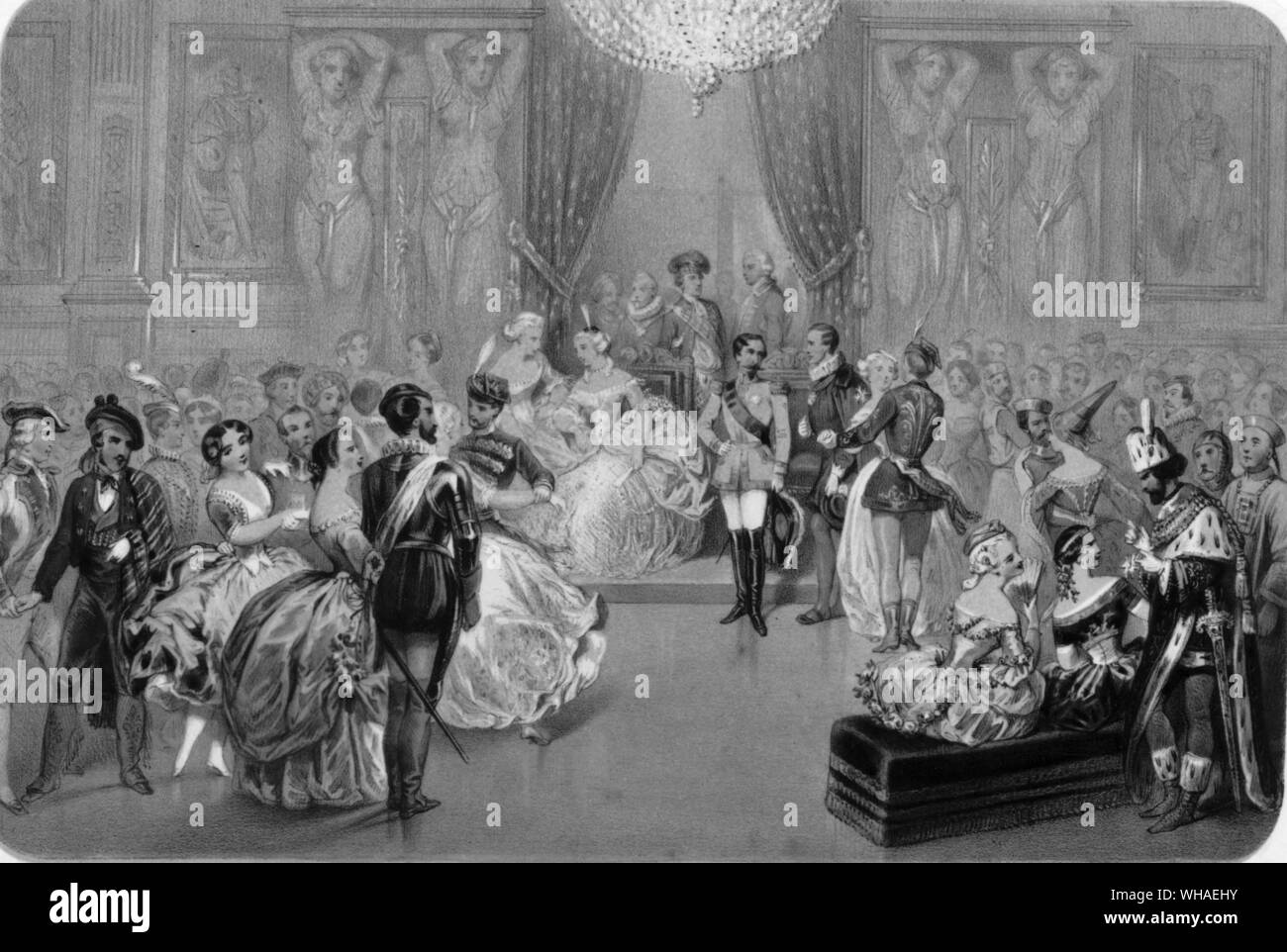 Un bal masqué aux Tuileries tenues dans la salle des maréchaux. Napoléon III et Eugénie sont indiqués par les trônes Banque D'Images