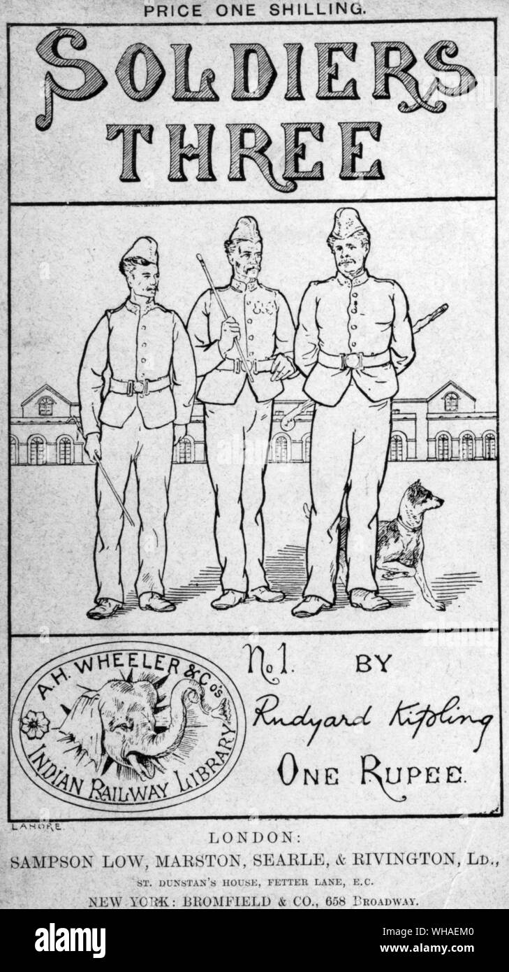 La première édition anglaise de Vol 1 de l'Indian Railway Bibliothèque de gauche, Ortheris, Mulvaney et Learoyd. Sur la page de titre "nous être trois soldats pardonnez moy, je vous en prie Banque D'Images