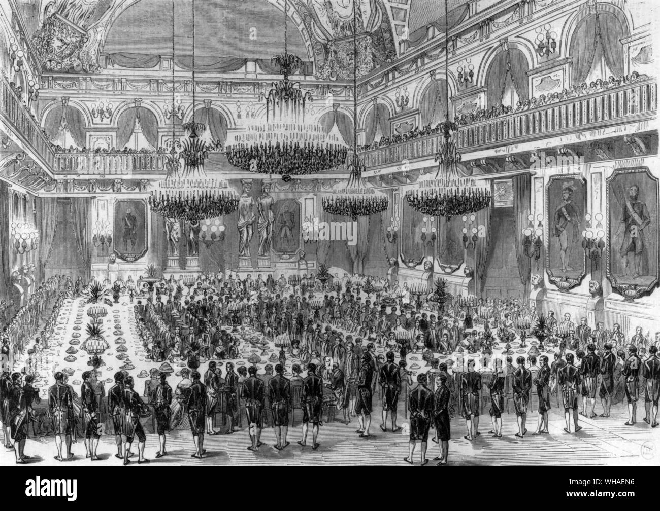 Grand banquet donné dans la salle des Maréchaux aux Tuileries Palace à l'occasion du mariage du Prince Napoléon (cousin de Napoléon III) avec la Princesse Clotilde de Savoie 1859 Banque D'Images